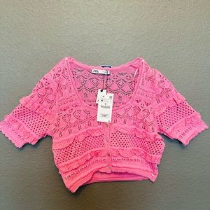 Zara women knit puff sleeve top